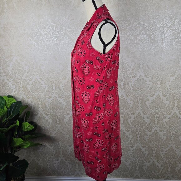 Coldwater Creek Size Small Red Bandana Print Shirt Dress Sleeveless Linen Blend - Picture 7 of 15